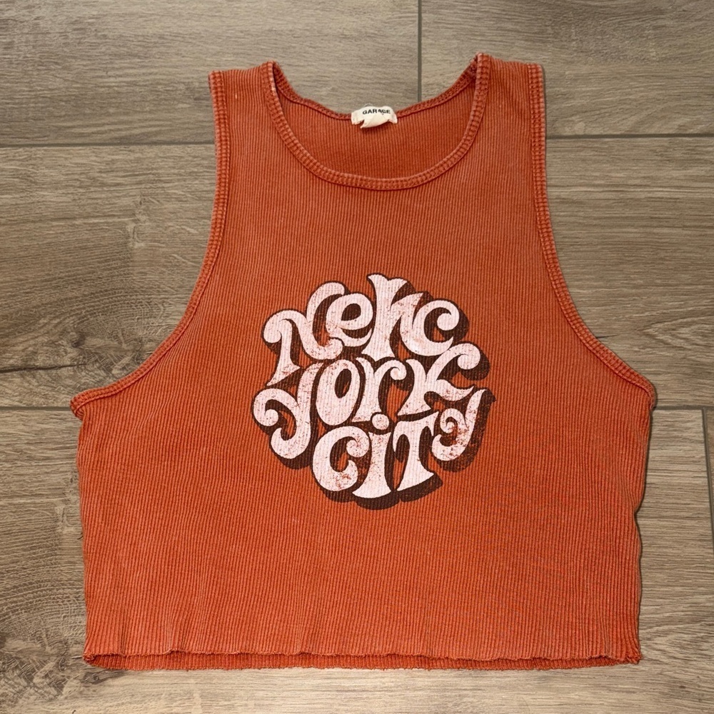 Garage Rust Graphic Crop Top New York City ribbed cropped streetwear size small